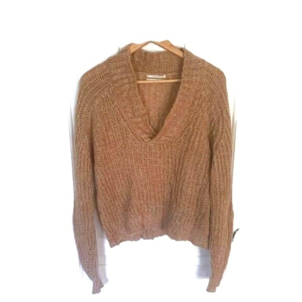Anthropologie “Honore” Wool Sweater Camel Medium Open Knit